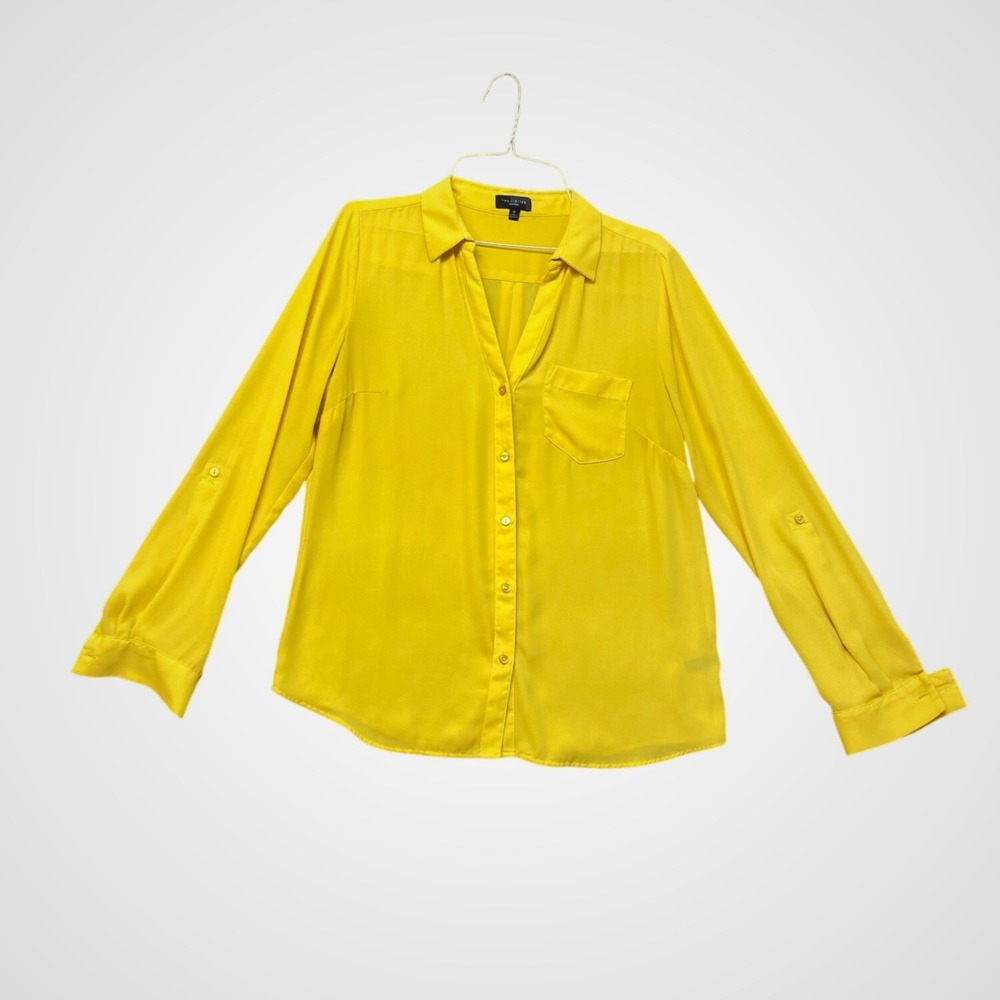 The Limited Button Down Blouse Womens Size M Yellow Excellent Roll Tab Sleeves